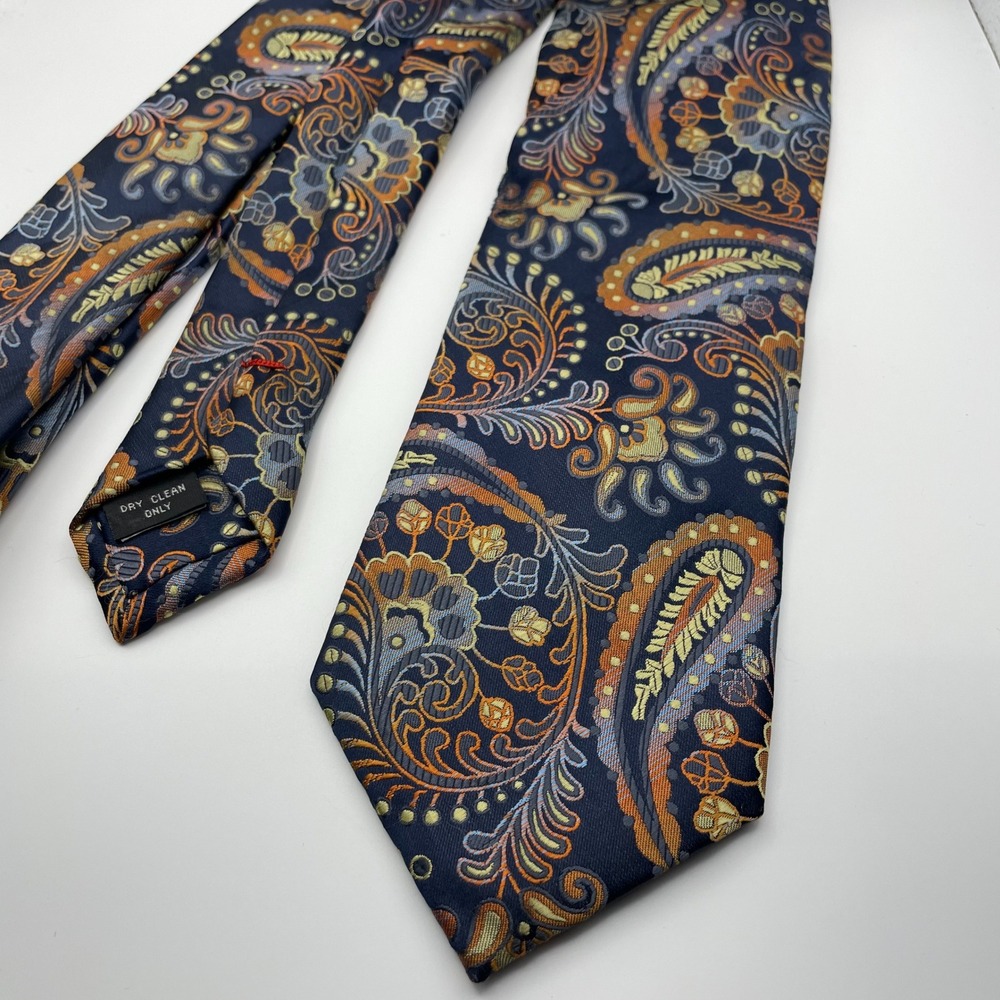 ROSSI MAN Men's Navy Blue Paisley Silk Blend Necktie